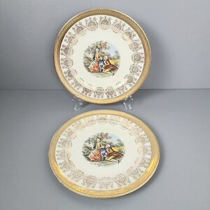 King Quality Hand Painted 22 KT. Gold USA Fragonard Rococo Vintage Plates- Set